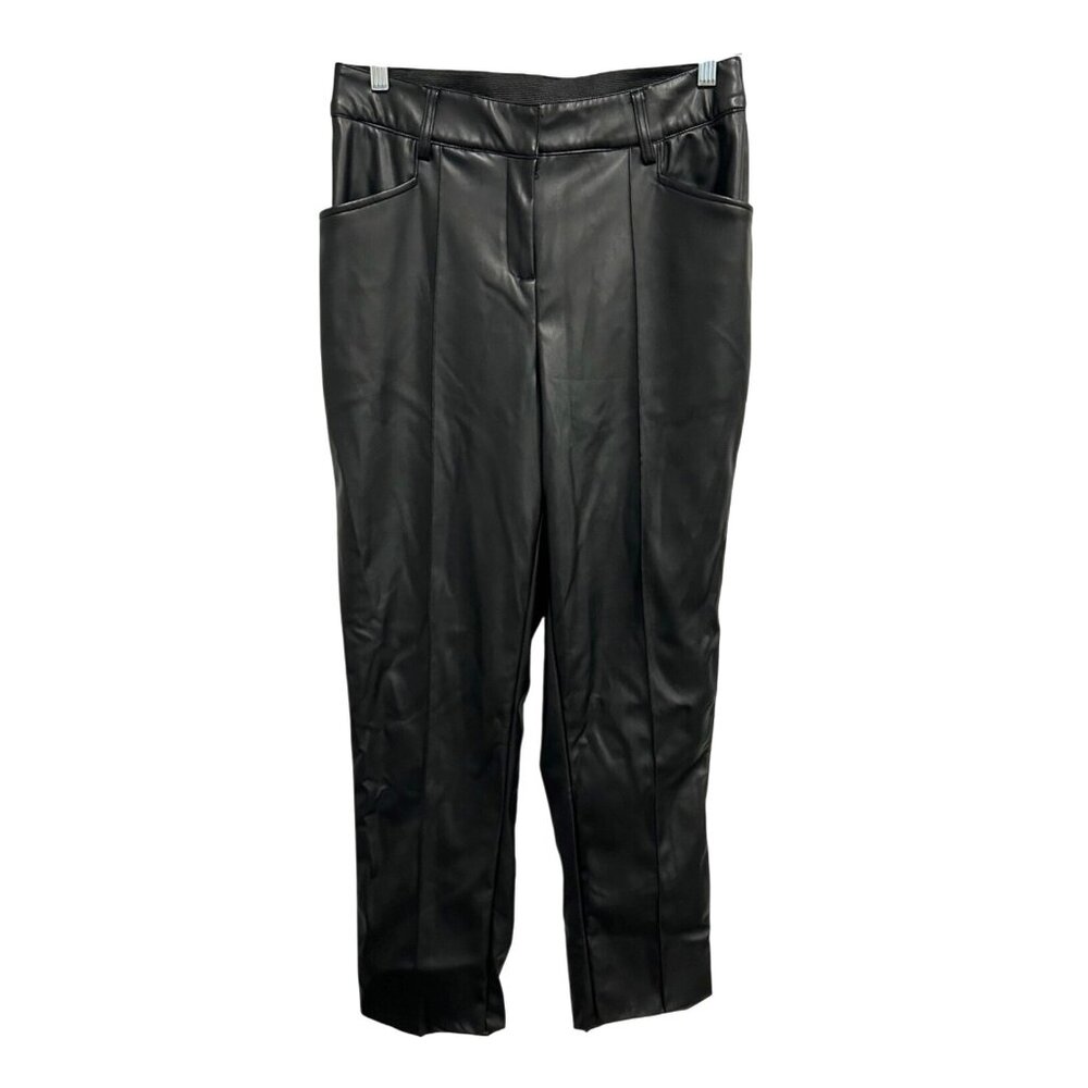 Lane Bryant NEW Sz 12 Black Faux Leather Strait Leg Pants Party New Years Chic